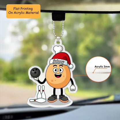 Personalized Bowling Christmas Ornament, Mascot Of Fried Chicken, Custom Ornament Christmas Gift, Keychain Bowling, Car Ornament Bowling