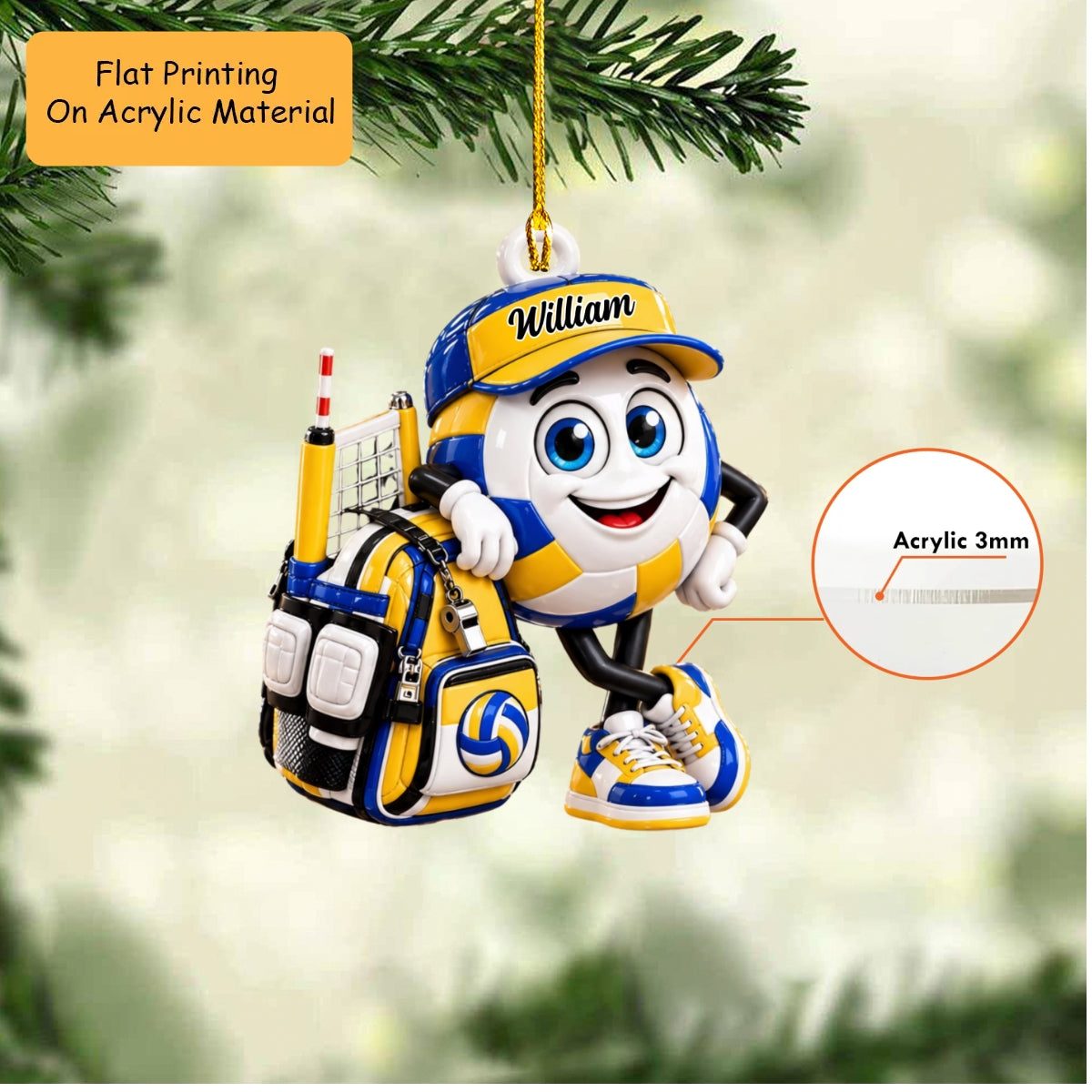 Personalized Volleyball Christmas Ornament, Volleyball Mascot Cute, Custom Ornament Christmas Gift, Keychain Volleyball, Car Ornament Volleyball