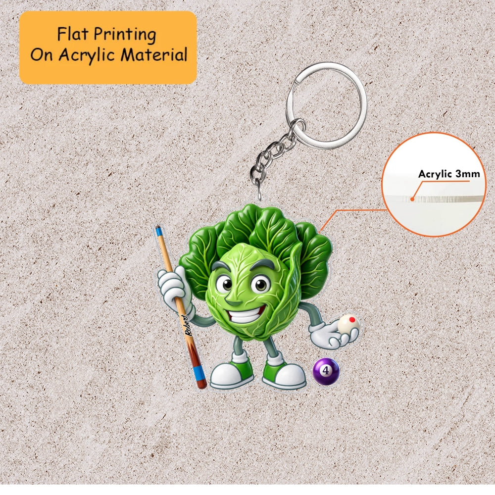 Personalized Billiards Christmas Ornament, Funny Cabbage Mascot Holding Pool Cue, Custom Ornament Christmas Gift, Keychain Billiards, Car Ornament Billiards