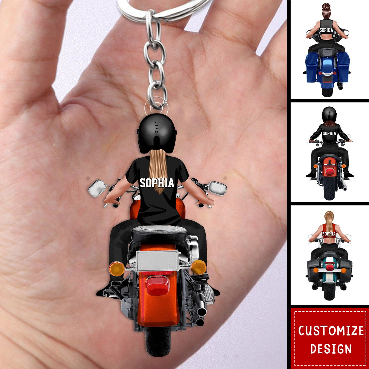 Personalized Motorcycle Girl Back View Flat Acrylic Keychain, Meaningful Gifts For Family Members, Friends Love Motorcycle