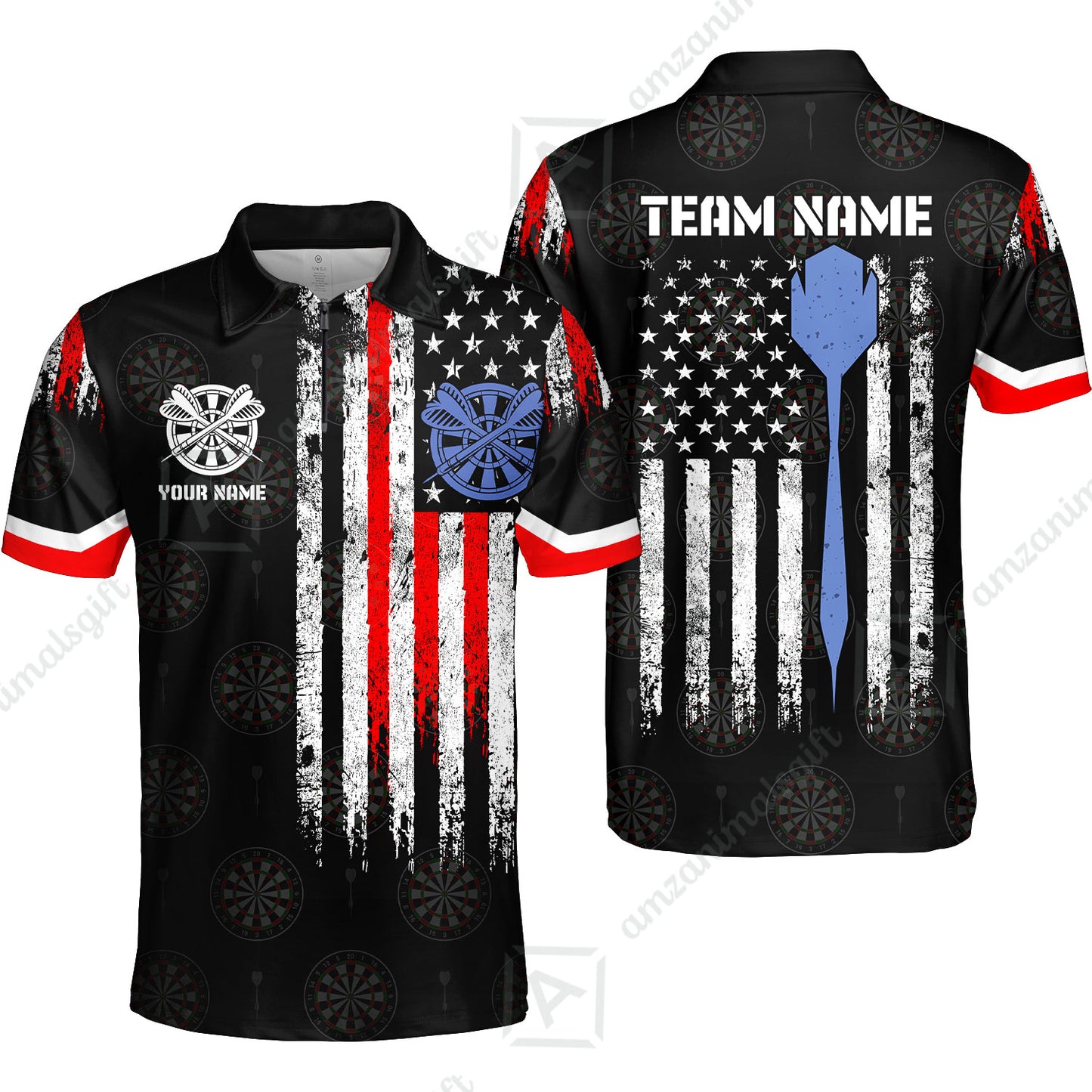 Customized American Flag Darts Polo Shirt, Darts Red White Blue Team Jersey Polo Shirt, Perfect Outfit for Darts Players