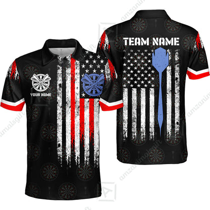 Customized American Flag Darts Polo Shirt, Darts Red White Blue Team Jersey Polo Shirt, Perfect Outfit for Darts Players