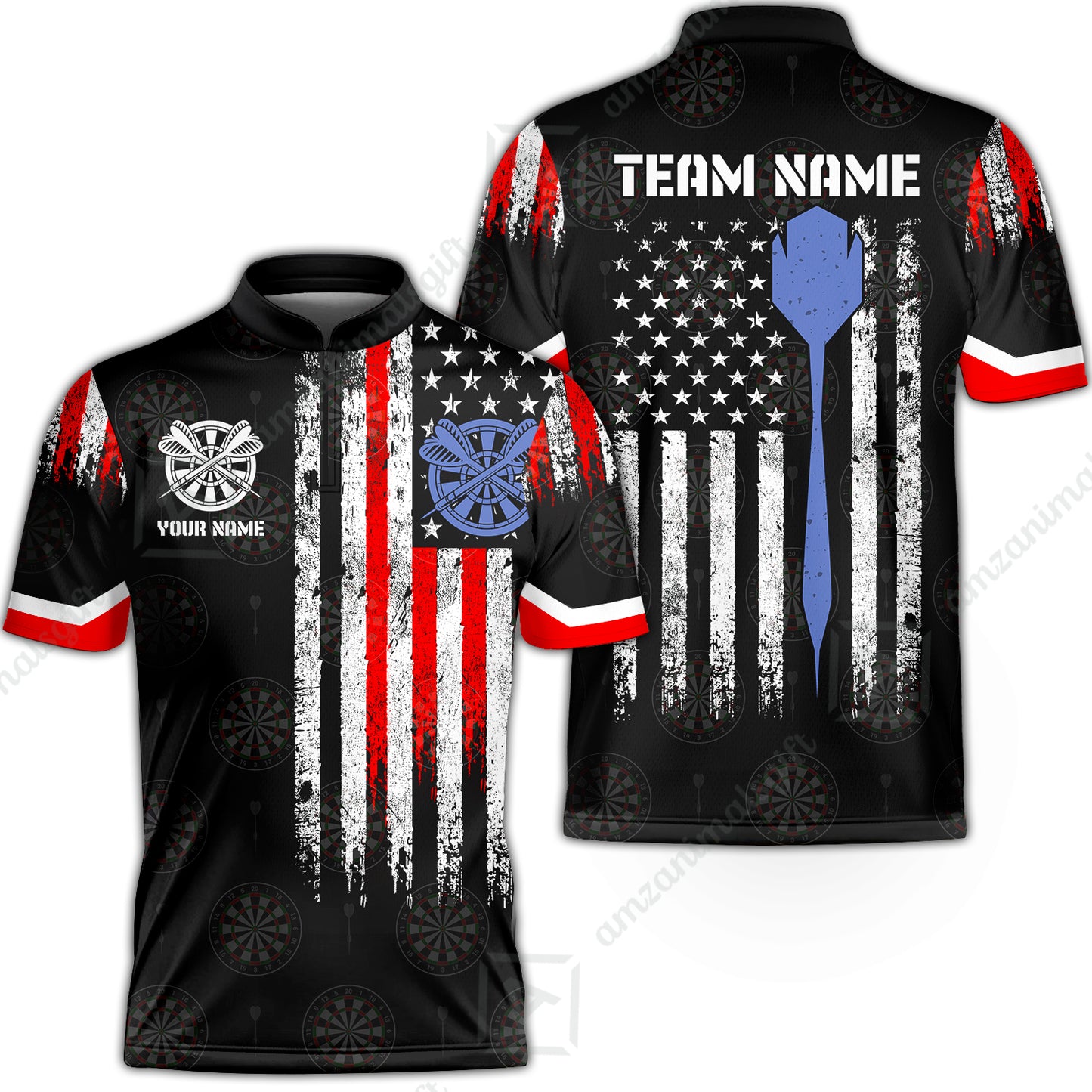 Customized American Flag Darts Polo Shirt, Darts Red White Blue Team Jersey Polo Shirt, Perfect Outfit for Darts Players