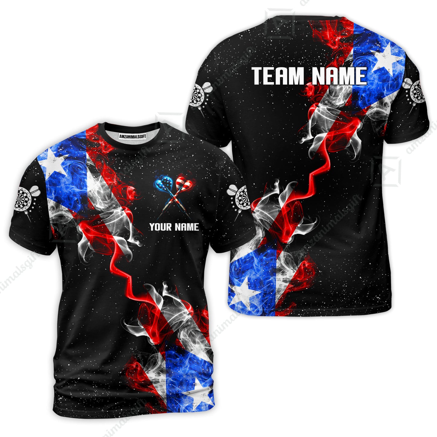 Customized American Flag Darts Stand Collar Quater-Zip, Darts Smoke USA Flag Team Style Jersey Polo Shirt, Outfit for Darts Players