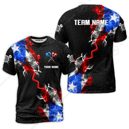 Customized American Flag Darts Stand Collar Quater-Zip, Darts Smoke USA Flag Team Style Jersey Polo Shirt, Outfit for Darts Players