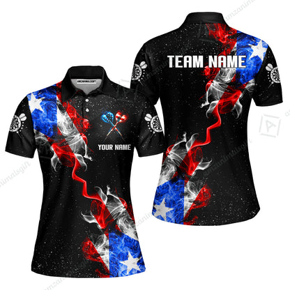 Customized American Flag Darts Stand Collar Quater-Zip, Darts Smoke USA Flag Team Style Jersey Polo Shirt, Outfit for Darts Players
