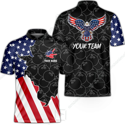 Custom Bowling Team Uniform American Flag with Eagle Symbol, Personalized Name And Team Name
