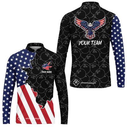 Custom Bowling Team Uniform American Flag with Eagle Symbol, Personalized Name And Team Name