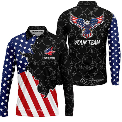 Custom Bowling Team Uniform American Flag with Eagle Symbol, Personalized Name And Team Name