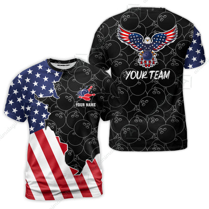 Custom Bowling Team Uniform American Flag with Eagle Symbol, Personalized Name And Team Name