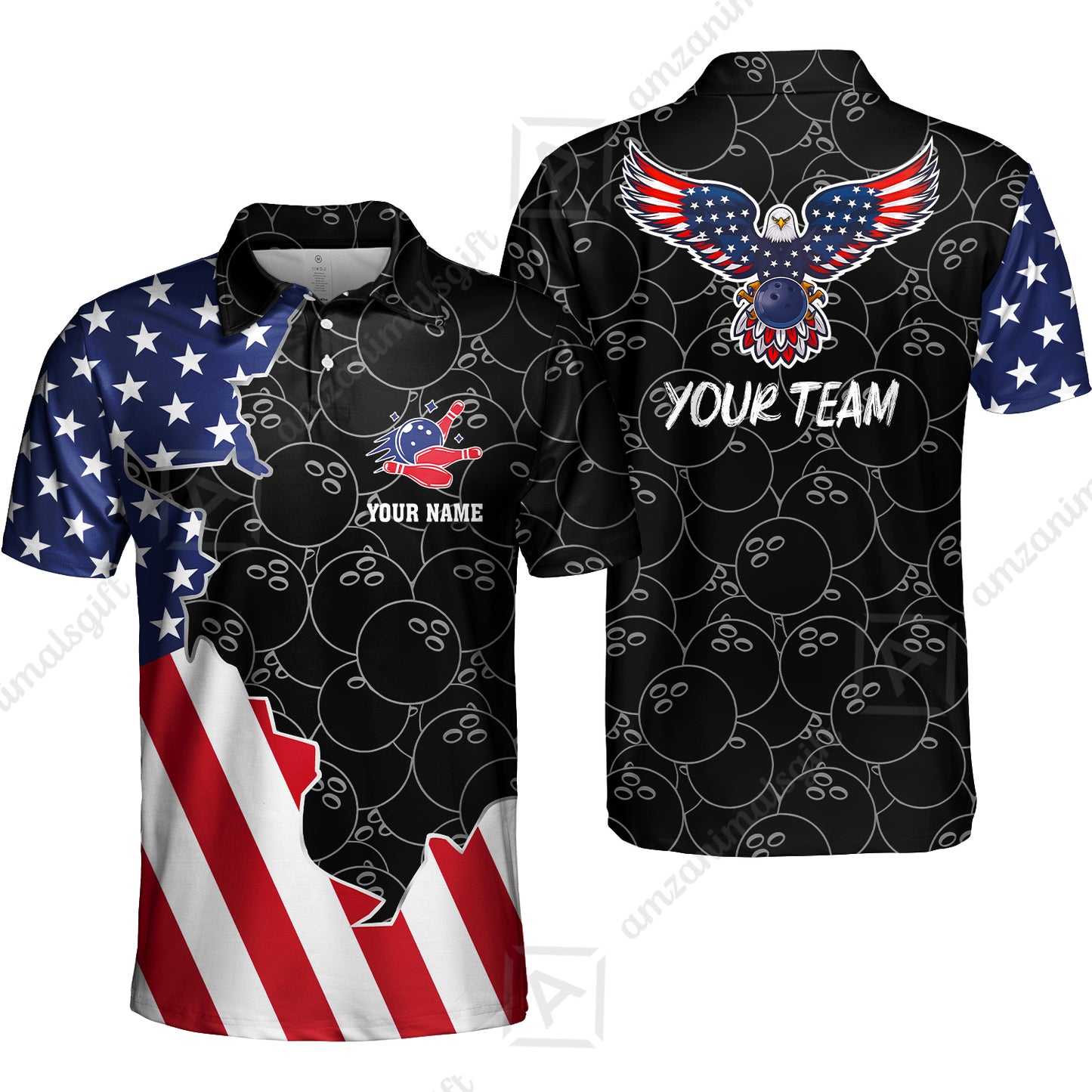 Custom Bowling Team Uniform American Flag with Eagle Symbol, Personalized Name And Team Name