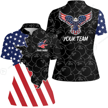 Custom Bowling Team Uniform American Flag with Eagle Symbol, Personalized Name And Team Name