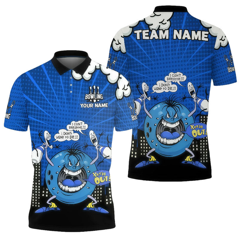 Angry Bowling Ball Character Unisex Polo Blue