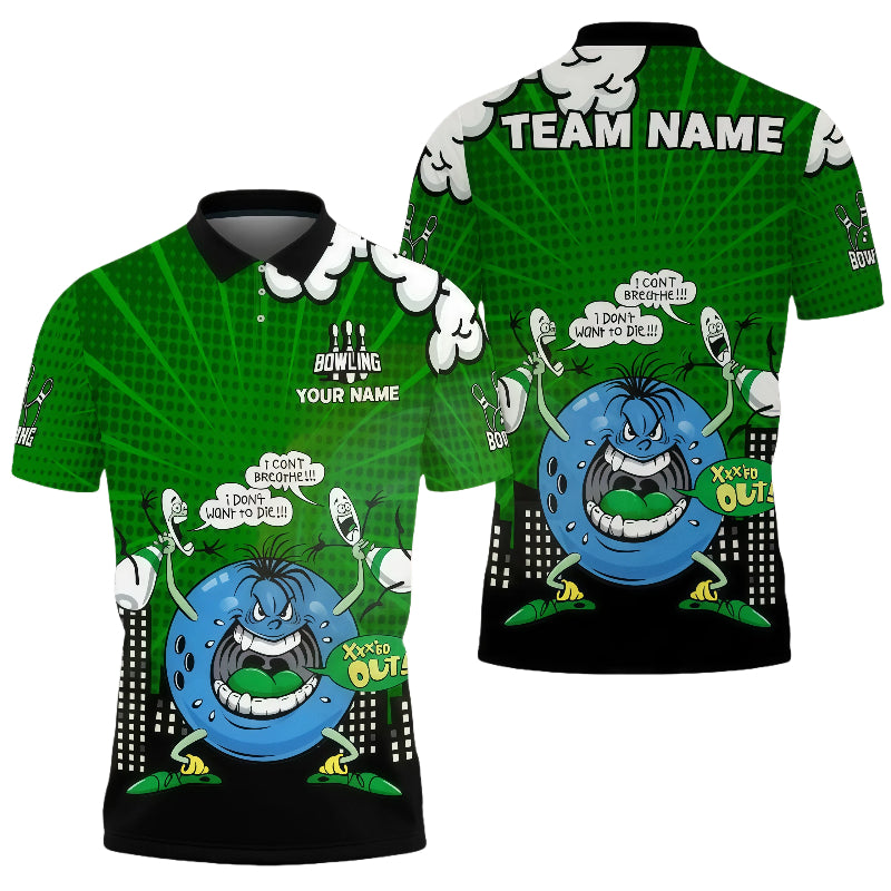 Angry Bowling Ball Character Unisex Polo Green