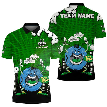 Angry Bowling Ball Character Unisex Polo Green