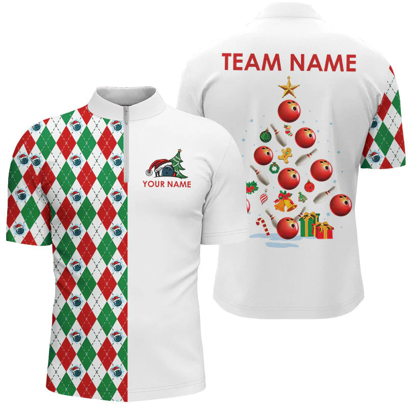 Argyle pattern Christmas tree Bowling Shirts, Custom  Team Polo Shirt, Bowling uniforms - Bowling Shirts Personalized Name And Team Name