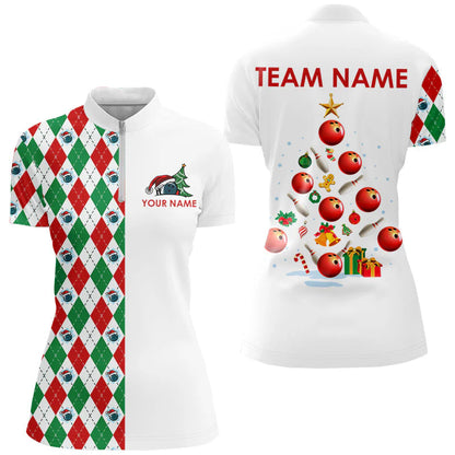 Argyle pattern Christmas tree Bowling Shirts, Custom  Team Polo Shirt, Bowling uniforms - Bowling Shirts Personalized Name And Team Name