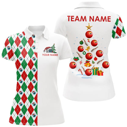Argyle pattern Christmas tree Bowling Shirts, Custom  Team Polo Shirt, Bowling uniforms - Bowling Shirts Personalized Name And Team Name