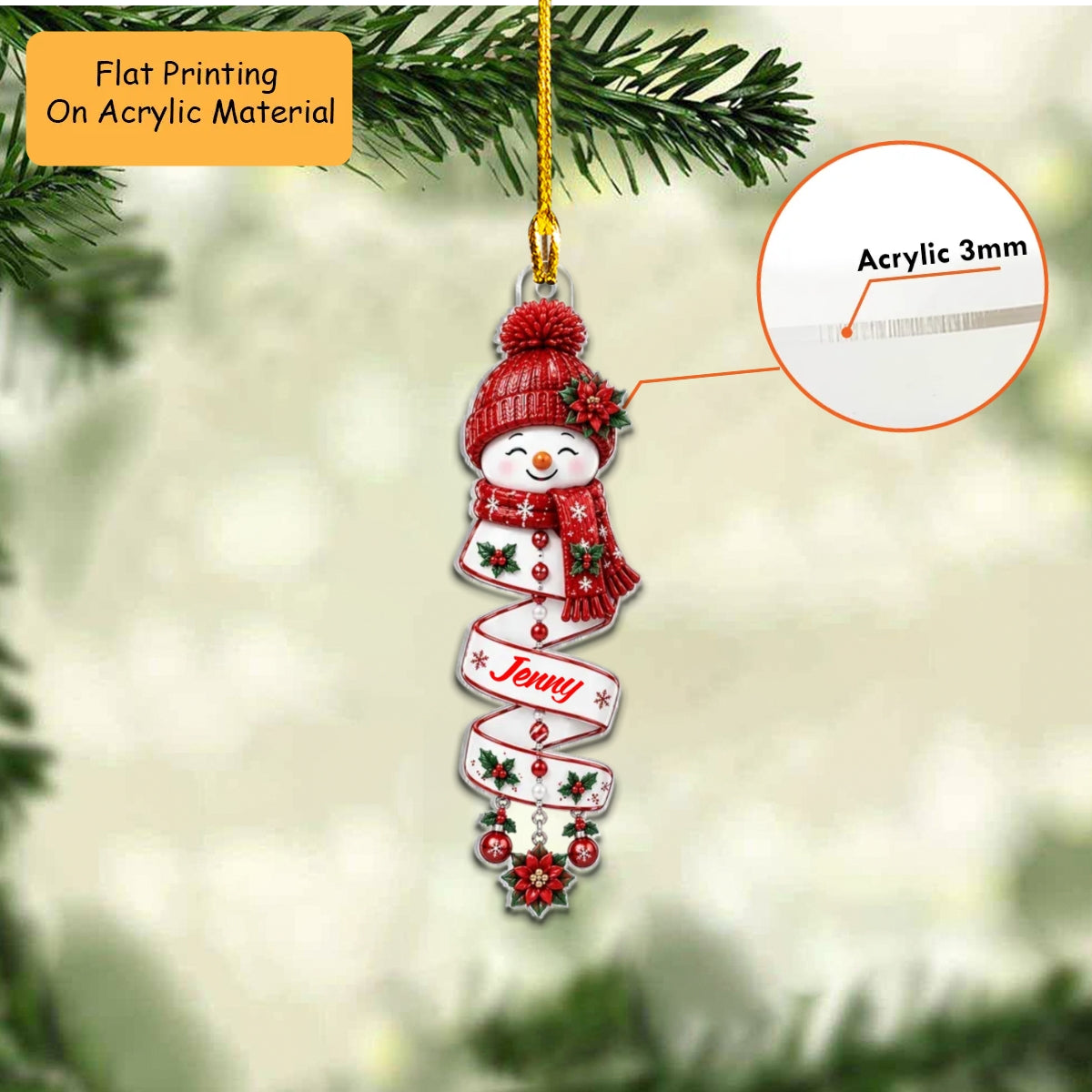 Personalized Snowman Christmas Ornament, Cute Spiral Snowman Face, Custom Ornament Christmas Gift, Keychain Christmas, Car Christmas Ornament