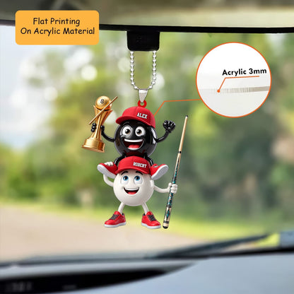 Personalized Billiards Christmas Ornament, 8 Ball And Cue Ball Piggyback Trophy Mascot, Custom Ornament Christmas Gift, Keychain Billiards, Car Ornament Billiards
