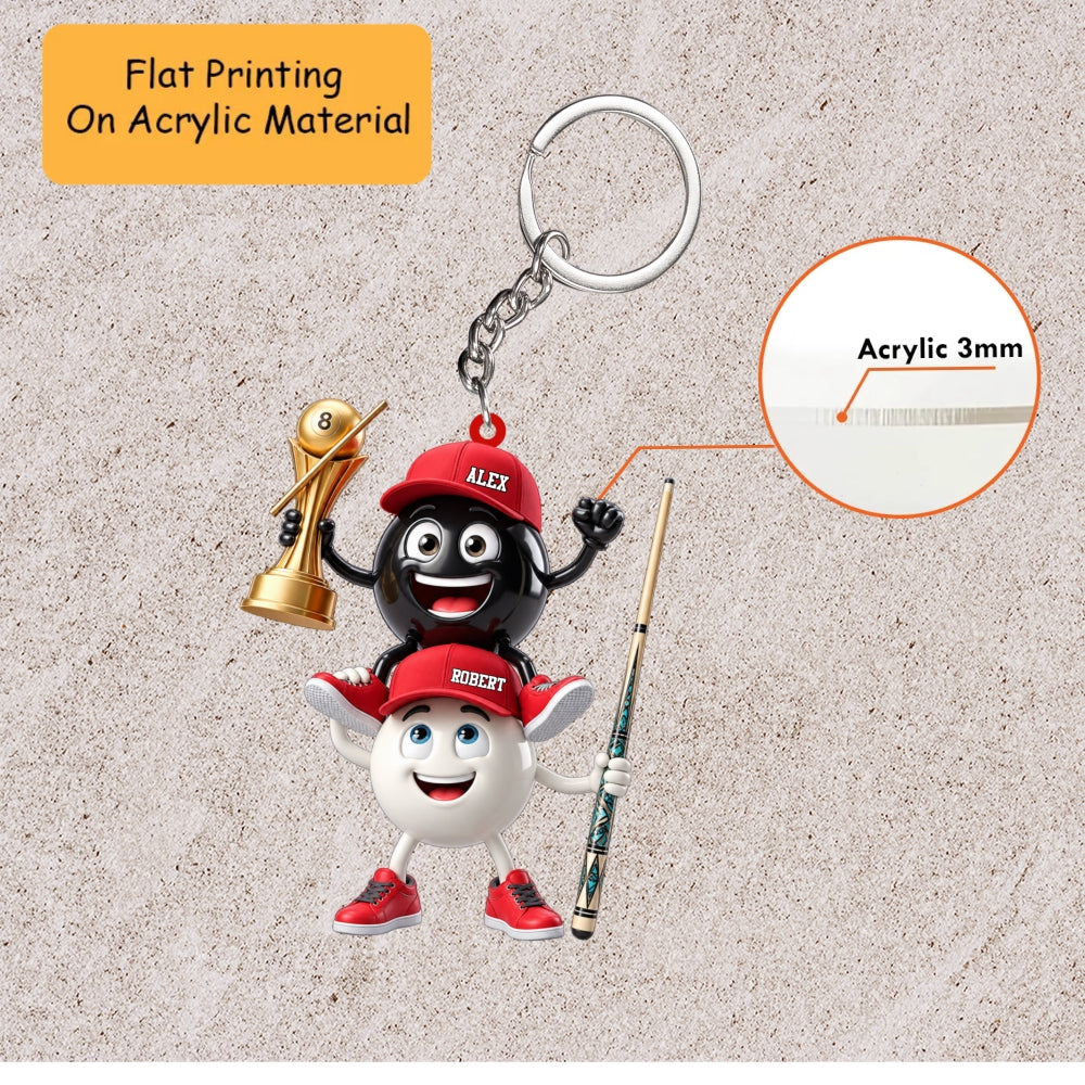 Personalized Billiards Christmas Ornament, 8 Ball And Cue Ball Piggyback Trophy Mascot, Custom Ornament Christmas Gift, Keychain Billiards, Car Ornament Billiards