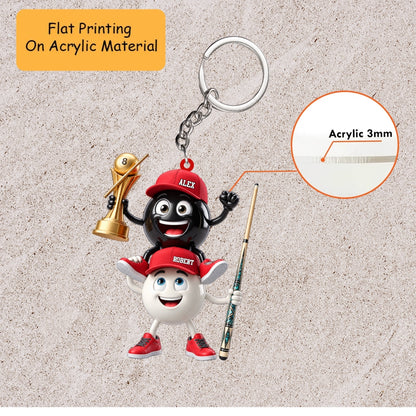 Personalized Billiards Christmas Ornament, 8 Ball And Cue Ball Piggyback Trophy Mascot, Custom Ornament Christmas Gift, Keychain Billiards, Car Ornament Billiards