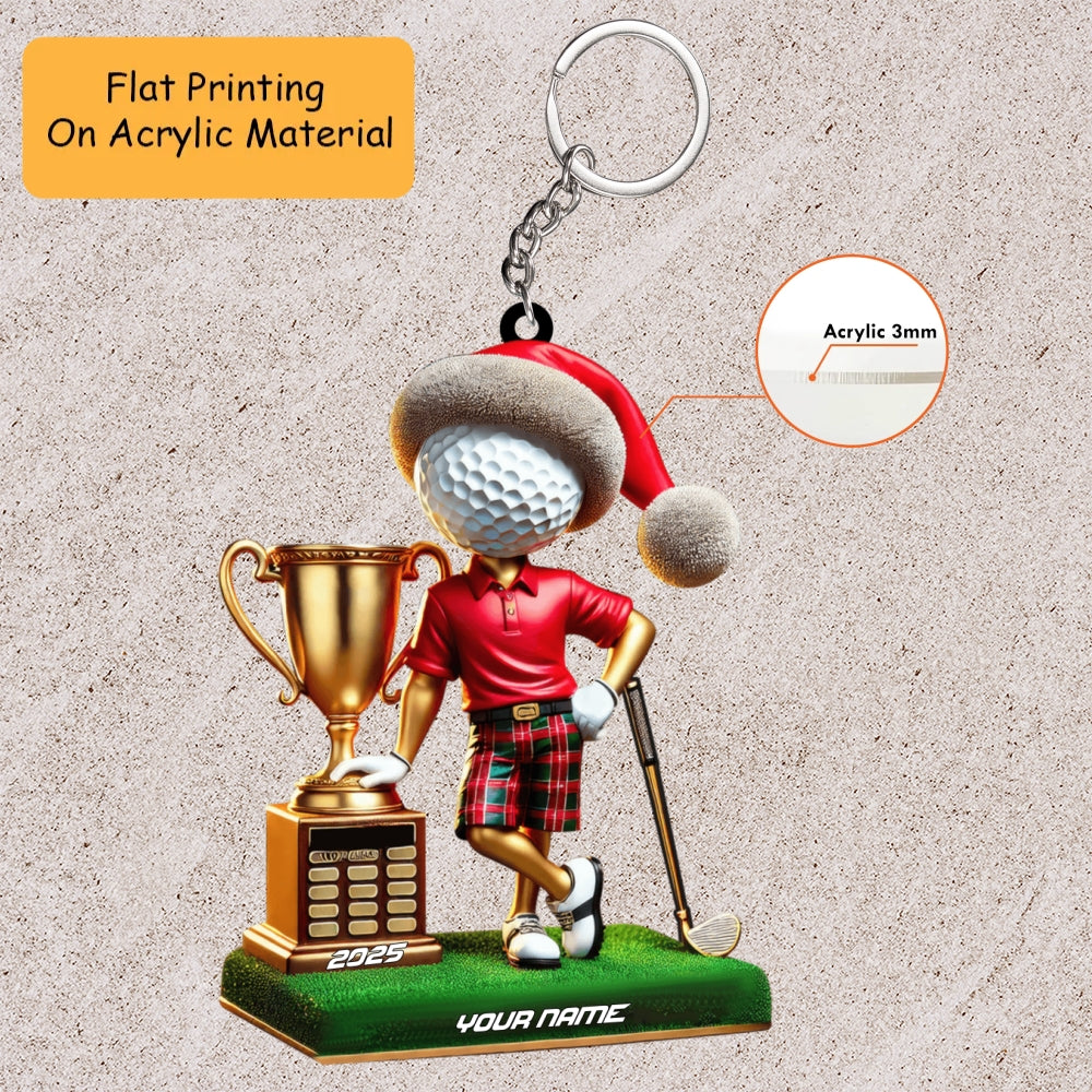 Personalized Golf Champion Acrylic Ornament, Golf Christmas Keychain, Car Ornament, Christmas Ornament Gifts