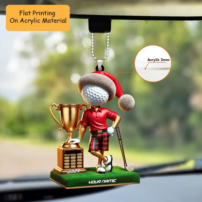 Personalized Golf Champion Acrylic Ornament, Golf Christmas Keychain, Car Ornament, Christmas Ornament Gifts
