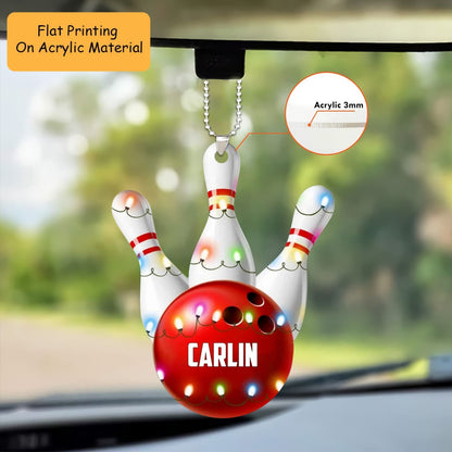 Personalized Bowling Ball Christmas Holding Pins Acrylic Ornament, Bowling Keychain, Car Ornament, Christmas Ornament Gifts