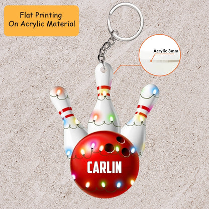 Personalized Bowling Ball Christmas Holding Pins Acrylic Ornament, Bowling Keychain, Car Ornament, Christmas Ornament Gifts