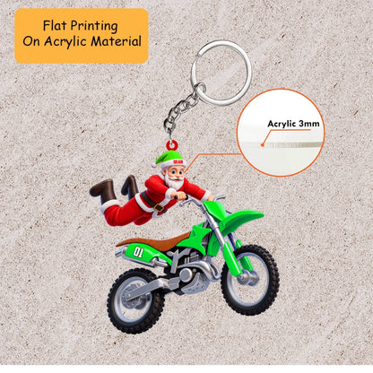 Personalized Motocross Christmas Ornament, Flying Santa On Dirt Bike Trick, Custom Ornament Christmas Gift, Keychain Motocross, Car Ornament Motocross