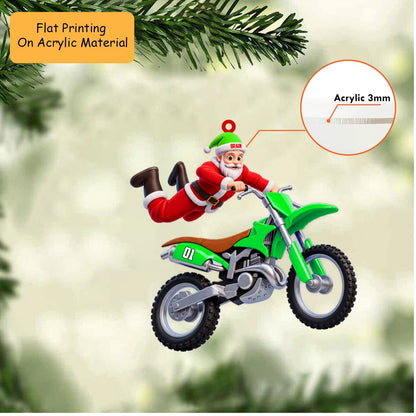 Personalized Motocross Christmas Ornament, Flying Santa On Dirt Bike Trick, Custom Ornament Christmas Gift, Keychain Motocross, Car Ornament Motocross