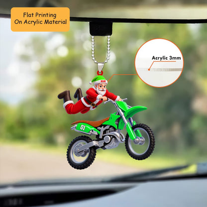 Personalized Motocross Christmas Ornament, Flying Santa On Dirt Bike Trick, Custom Ornament Christmas Gift, Keychain Motocross, Car Ornament Motocross