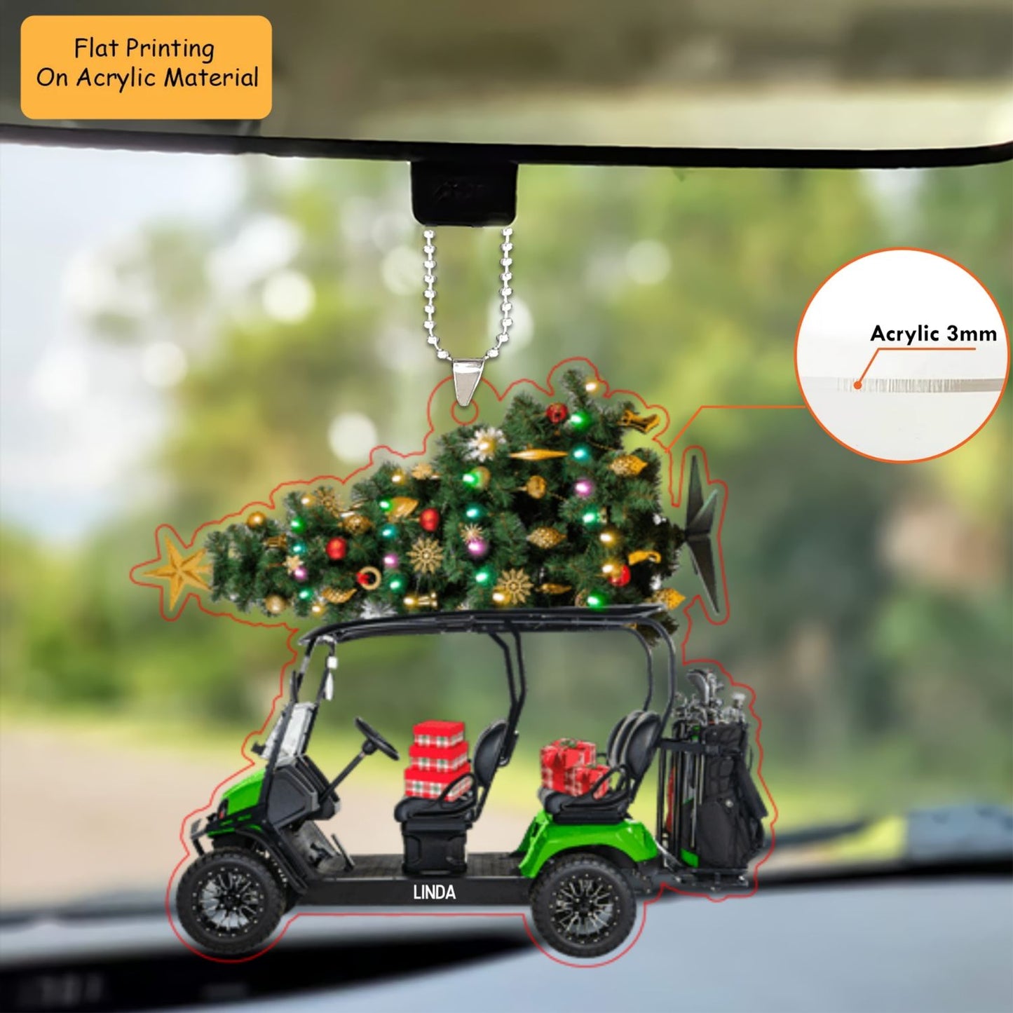 Personalized Golf  Cart  Family Acrylic Ornament, Golf Keychain, Car Ornament, Christmas Ornament Gifts