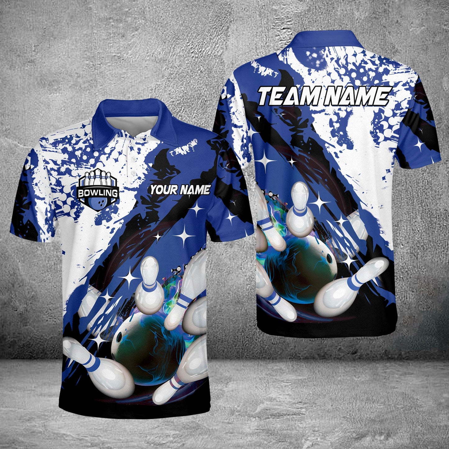 Custom Bowling Team Jerseys Polo Shirts, Bowling Uniforms Polo Brush Patterns, Multi Colors Personalized Name And Team Name