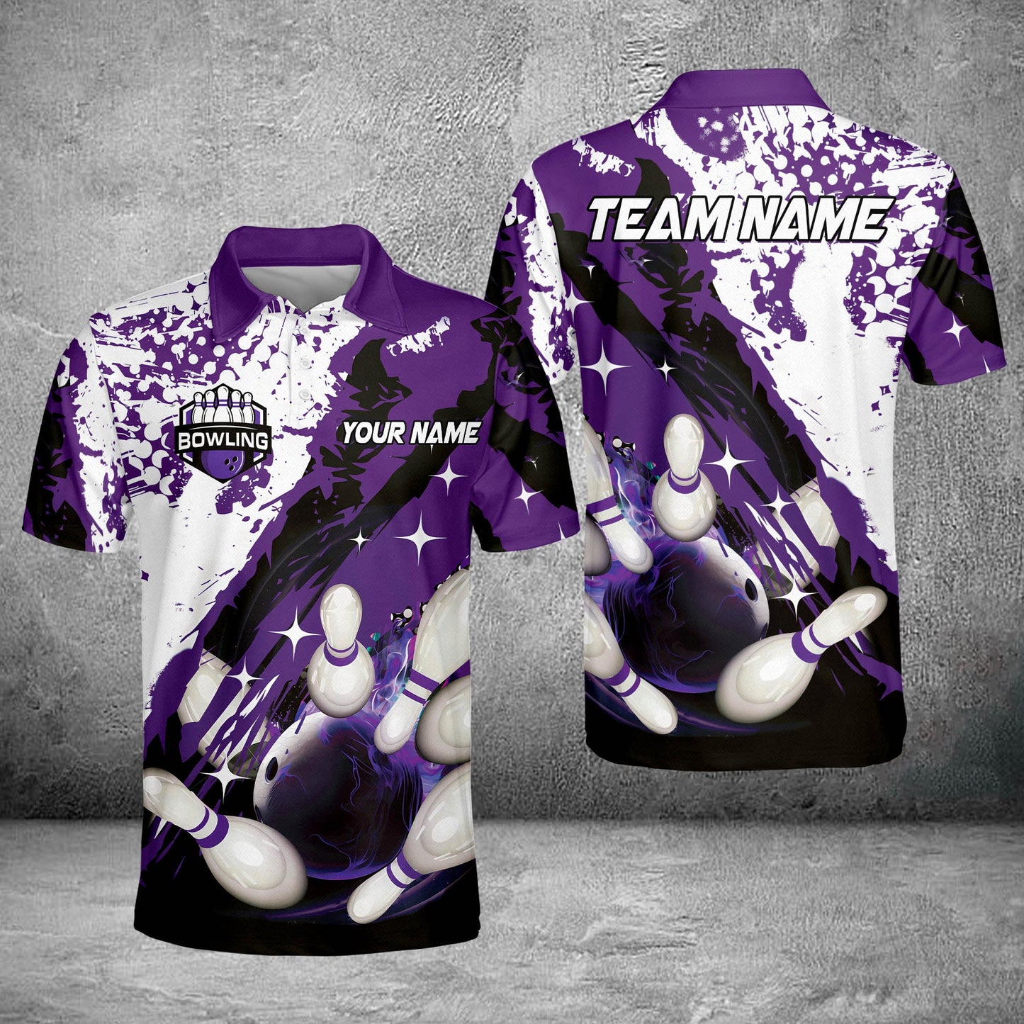 Custom Bowling Team Jerseys Polo Shirts, Bowling Uniforms Polo Brush Patterns, Multi Colors Personalized Name And Team Name