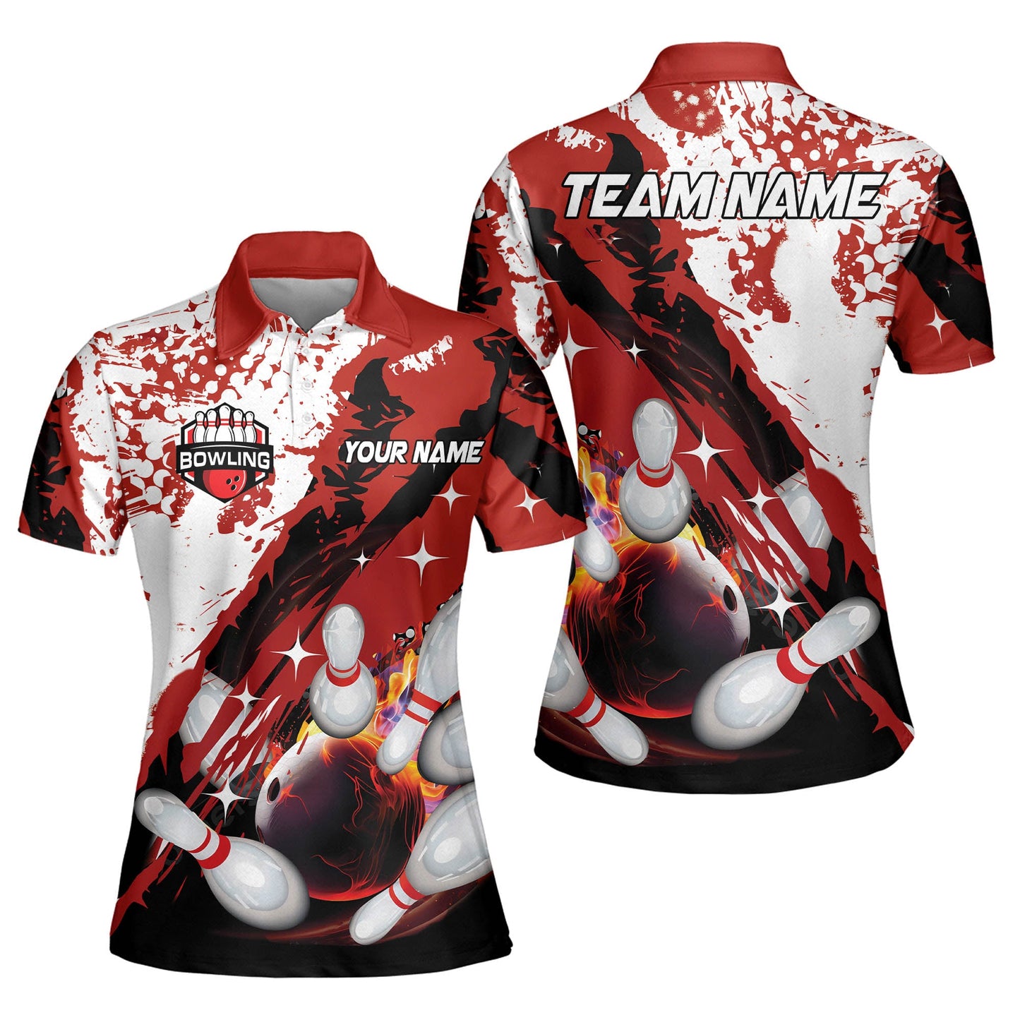 Custom Bowling Team Jerseys Polo Shirts, Bowling Uniforms Polo Brush Patterns, Multi Colors Personalized Name And Team Name