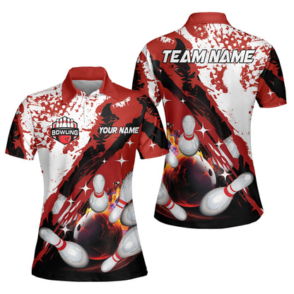 Custom Bowling Team Jerseys Polo Shirts, Bowling Uniforms Polo Brush Patterns, Multi Colors Personalized Name And Team Name