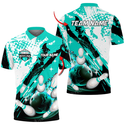 Custom Bowling Team Jerseys Polo Shirts, Bowling Uniforms Polo Brush Patterns, Multi Colors Personalized Name And Team Name