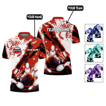 Custom Bowling Team Jerseys Polo Shirts, Bowling Uniforms Polo Brush Patterns, Multi Colors Personalized Name And Team Name