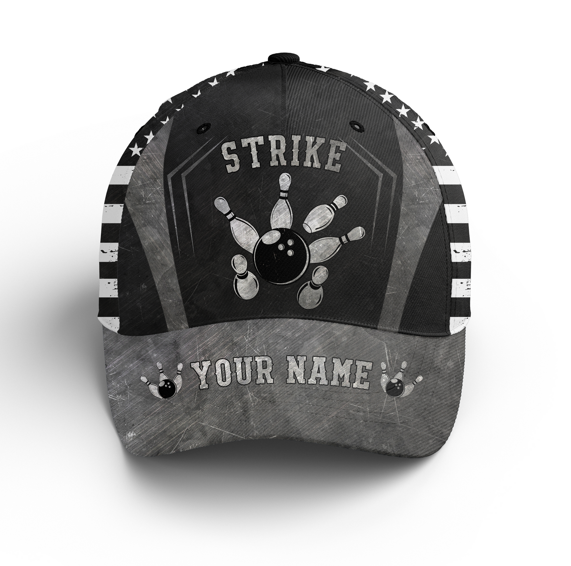 Customized Bowling Classic Cap, American Flag Dark Color Strike Bowling Hat For Men Women, Bowlers, Team League