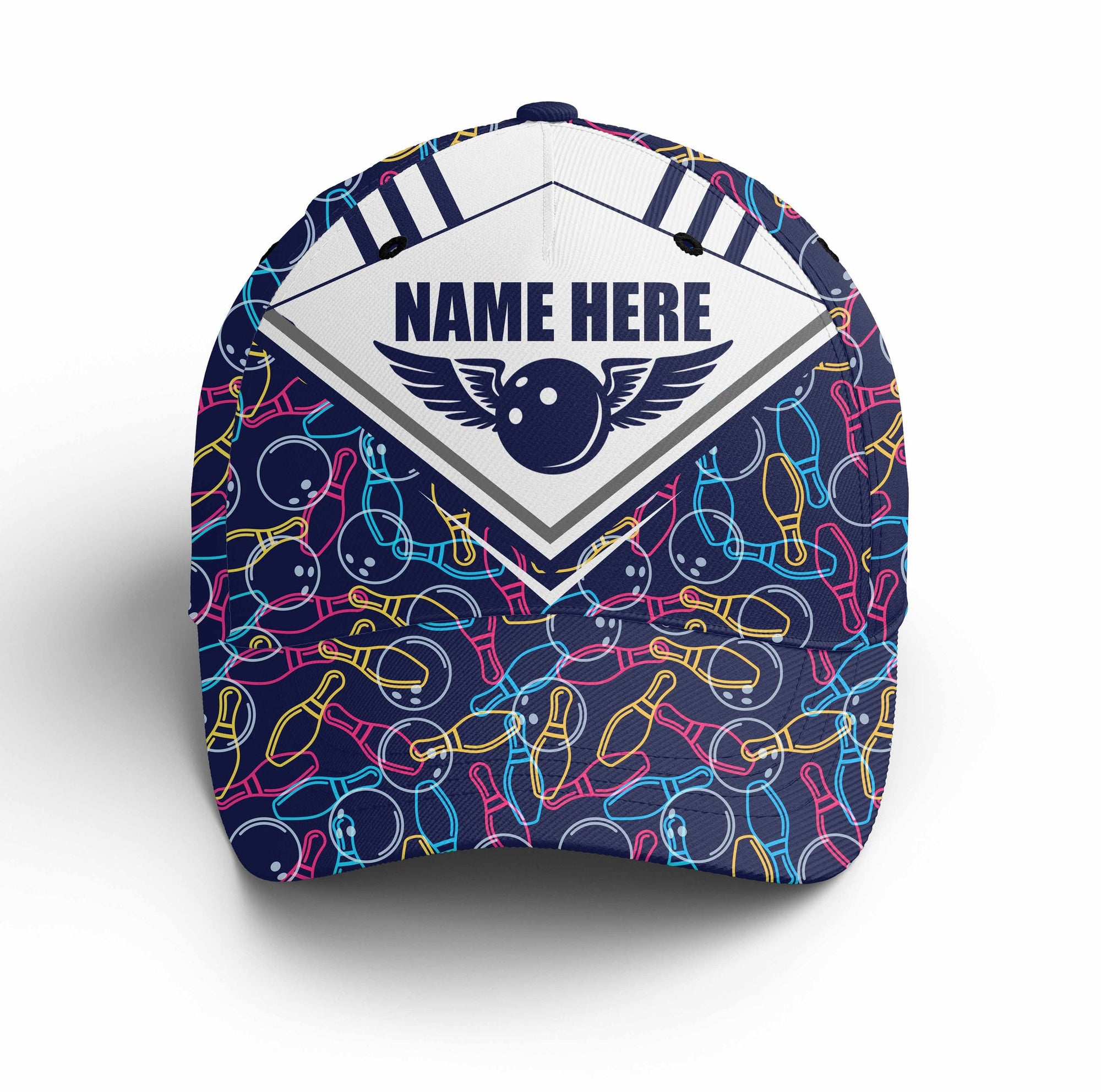 Customized Bowling Classic Cap, Colorful Pins & Ball Pattern Bowling Hat For Men Women, Bowlers, Team League, Bowling Lover