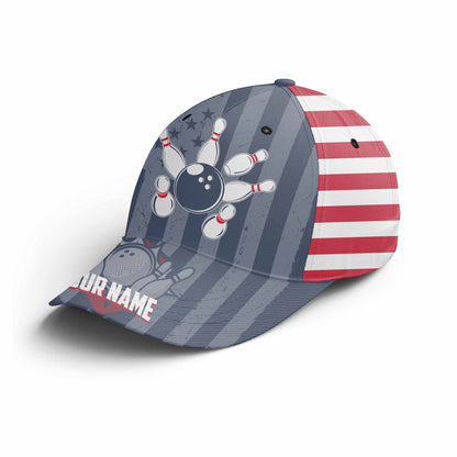 Customized Bowling Classic Cap, American Flag Strike Bowling Hat For Men Women, Bowlers, Team League, Bowling Lover