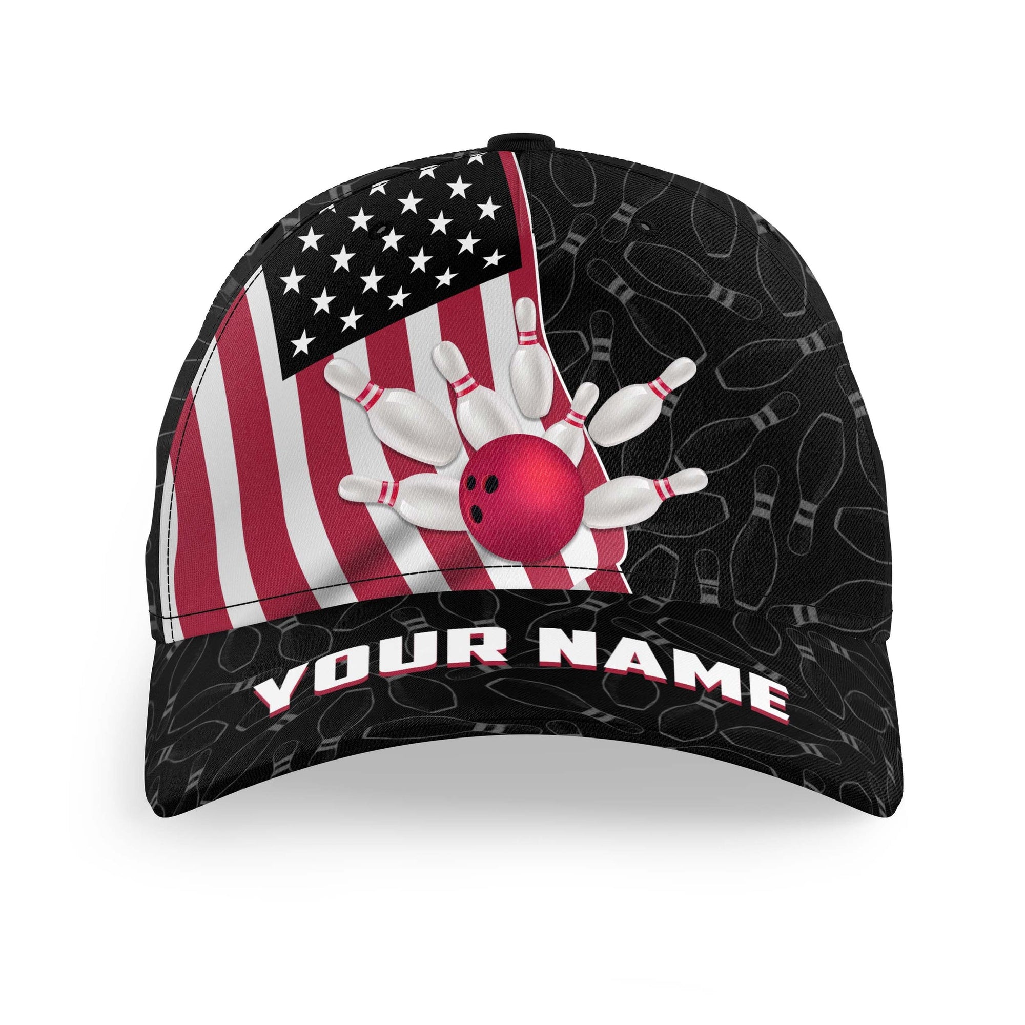 Customized Bowling Classic Cap, American Flag Pins Pattern Bowling Hat For Men Women, Bowlers, Team League, Bowling Lover