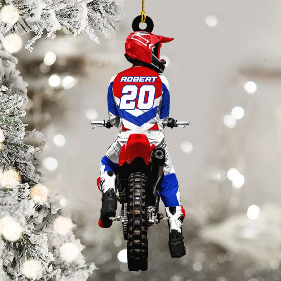 Personalized Motocross Riders Back View Flat Acrylic Ornament, Christmas Ornament Gifts For Son, Grandson, Motocross Riders