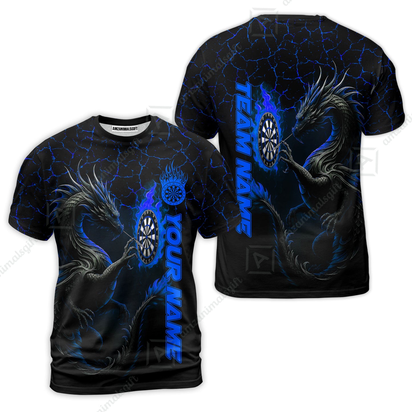 Customized Darts T-Shirt, Big Dragon Dartboard Flame Darts Team Style T-Shirt for Players, Jersey for Darts Players