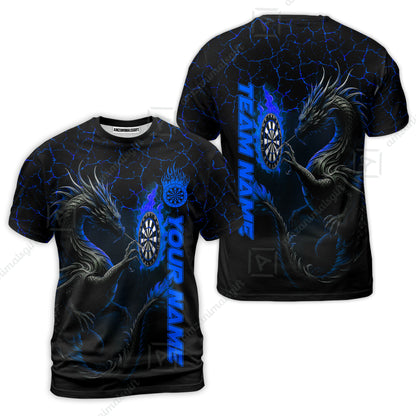 Customized Darts T-Shirt, Big Dragon Dartboard Flame Darts Team Style T-Shirt for Players, Jersey for Darts Players