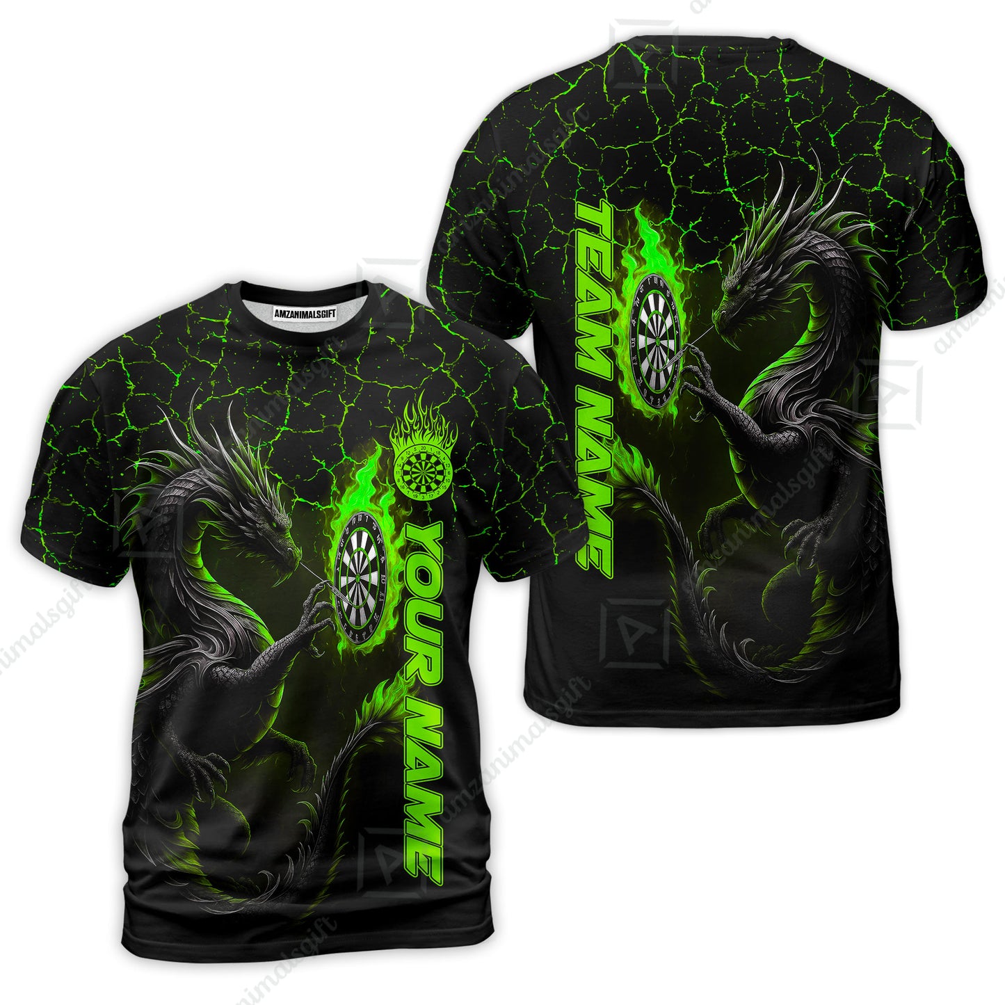 Customized Darts T-Shirt, Big Dragon Dartboard Flame Darts Team Style T-Shirt for Players, Jersey for Darts Players