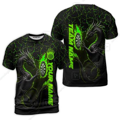Customized Darts T-Shirt, Big Dragon Dartboard Flame Darts Team Style T-Shirt for Players, Jersey for Darts Players