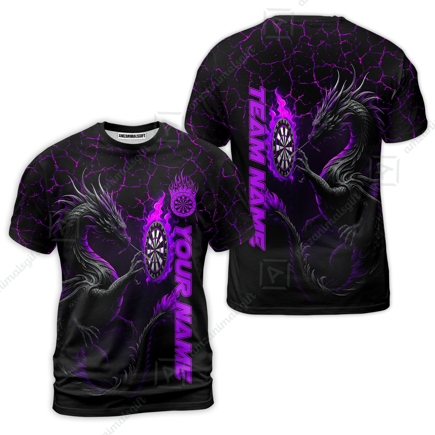 Customized Darts T-Shirt, Big Dragon Dartboard Flame Darts Team Style T-Shirt for Players, Jersey for Darts Players